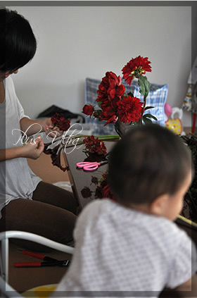 造花 レッスン フラワーアレンジ 豪華 ダーク 赤 アイアン 大型 横長