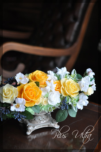 プリザ　プリザーブドフラワー　プレゼント　豪華　手づくり　おしゃれ　黄色　