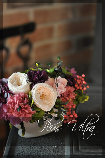 プリザ　プリザーブドフラワー　母の日　プレゼント　豪華　シック　紫　手づくり