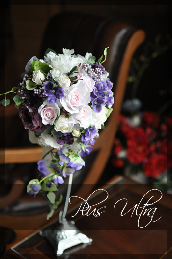 造花 海外ウェディング ブーケ 紫 薔薇 パンジー