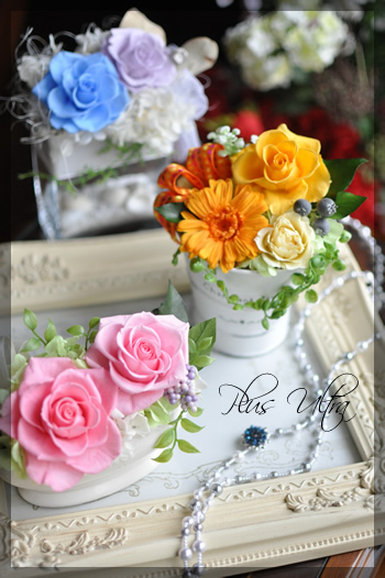 プリザ　プリザーブドフラワー　玄関　横長　 ピンク　黄色オレンジ　可愛い