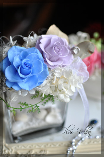 プリザ プリザーブドフラワー 白 ブルー 夏アレンジ 貝