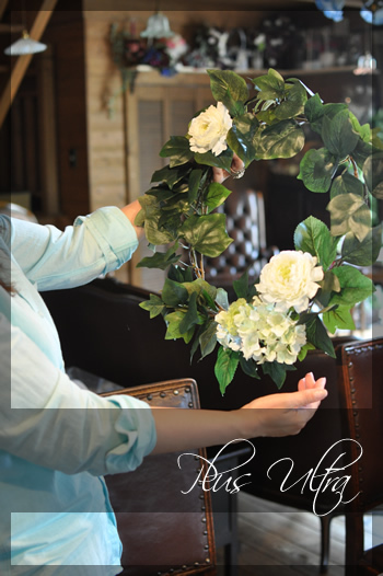 造花　リース　白グリーン　シンプル　カラー　ナチュラル　大きな