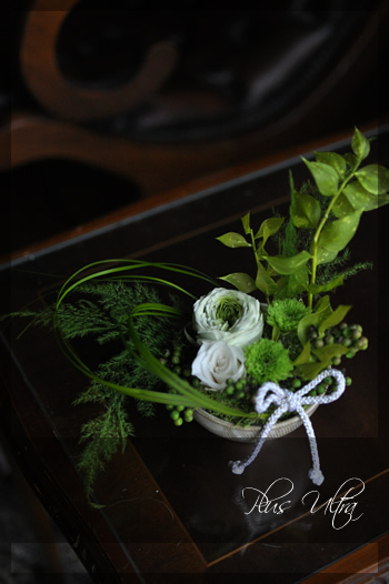 プリザ プリザーブドフラワー プレゼント 敬老の日 男性 和 モダン 白グリーン