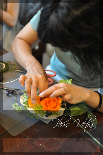 プリザ　プリザーブドフラワー　造花　フラワーアレンジ　オレンジ　手づくり