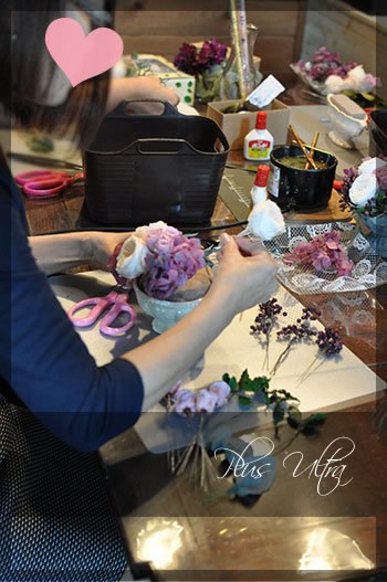 プリザ プリザーブドフラワー レッスン フラワーアレンジ 豪華 横長 アンティーク シック