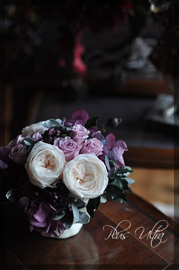 プリザ プリザーブドフラワー レッスン フラワーアレンジ 豪華 横長 アンティーク シック