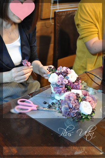プリザ プリザーブドフラワー レッスン フラワーアレンジ 豪華 横長 アンティーク シック