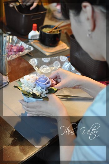 プリザ　プリザーブドフラワー　レッスン　フラワーアレンジ　ブルー　結婚祝い　プレゼント