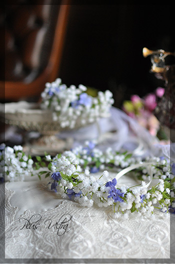 造花　花冠　かすみ草　ウェディング
