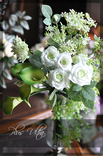 造花　レッスン　フラワーアレンジ　豪華　白グリーン　大型　