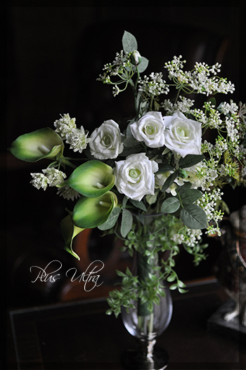 造花　レッスン　フラワーアレンジ　豪華　白グリーン　大型　