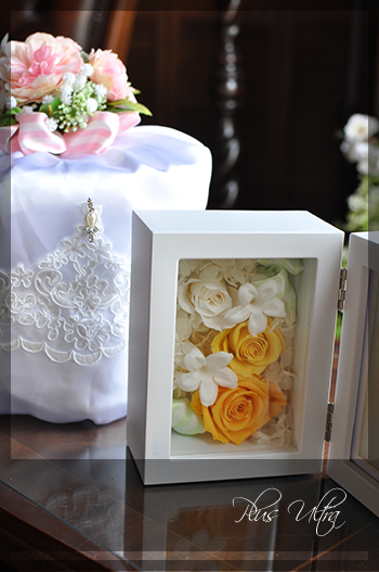 プリザ　プリザーブドフラワー 出産祝い　フォトフレーム　黄色　ジャスミン