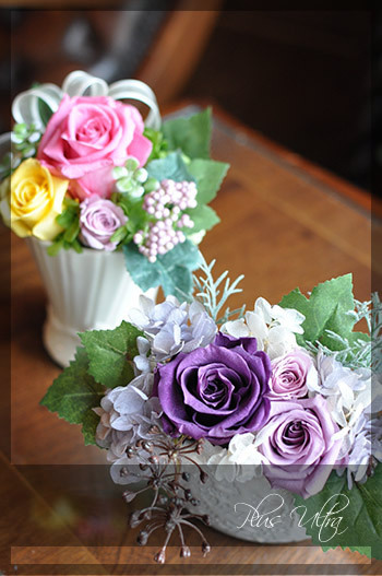 プリザ　プリザーブドフラワー　レッスン　フラワーアレンジ　豪華　横長　アンティーク　シック