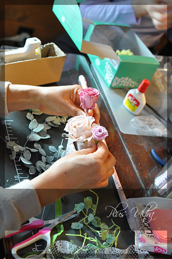 プリザ　プリザーブドフラワー　レッスン　フラワーアレンジ　豪華　　手づくり　スモーキーカラー