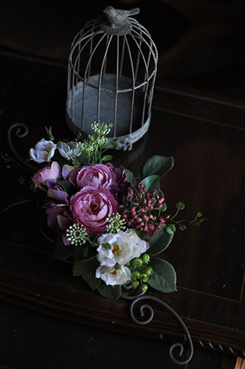 造花　レッスン　フラワーアレンジ　豪華　アイアン　手づくり　壁掛け　大人ピンク