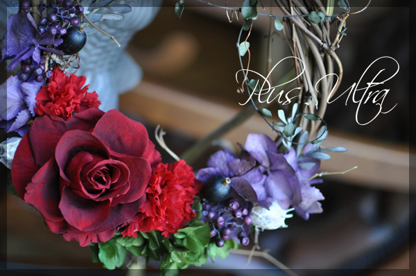 プリザ　プリザーブドフラワー　リース　赤