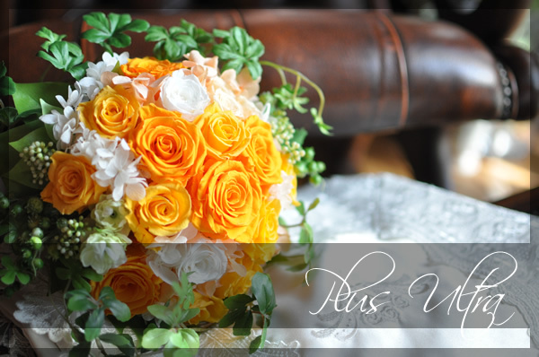 プリザ　プリザーブドフラワー　ラウンドブーケ　オレンジ