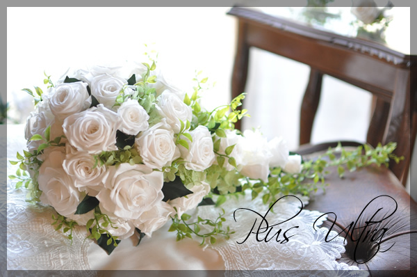 プリザ プリザーブドフラワー ウェディングブーケ キャスケードブーケ 手作り