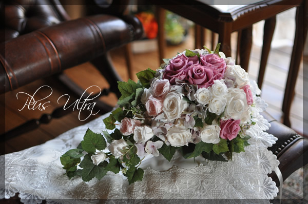 プリザ　プリザーブドフラワー　ウェディングブーケ　キャスケードブーケ　手作り