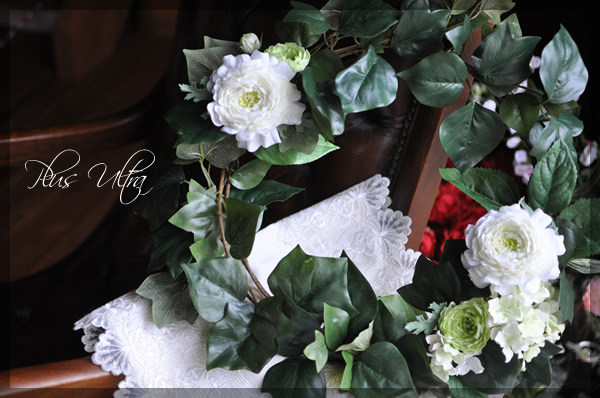 玄関リース 造花 白グリーン 大きい