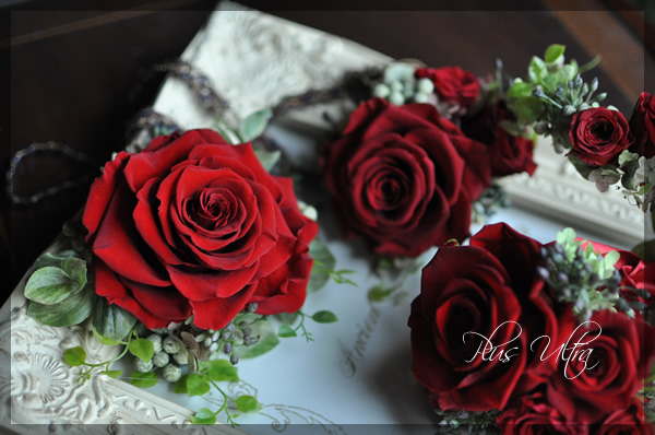 プリザ　プリザーブドフラワー　リストブーケ　リストレット　赤　大人