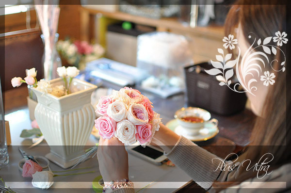 プリザ　プリザーブドフラワー　ウェディングブーケ　リストブーケ　リストレット　ピンク　オールドローズ　上品　大人　