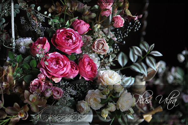 造花 レッスン フラワーアレンジ 豪華 ダーク 大型