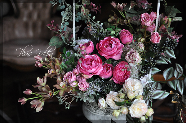 造花　レッスン　フラワーアレンジ　豪華　ダーク　大型　