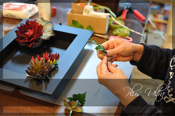 造花 レッスン フラワーアレンジ 豪華 ダーク 多肉 かっこいい