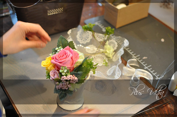 プリザ プリザーブドフラワー レッスン フラワーアレンジ 黄色 オレンジ 可愛い