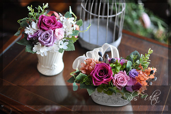 プリザ プリザーブドフラワー レッスン フラワーアレンジ 黄色 オレンジ 可愛い