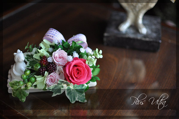 プリザ プリザーブドフラワー プレゼント フラワーアレンジ ピンク 可愛い 動物モチーフ