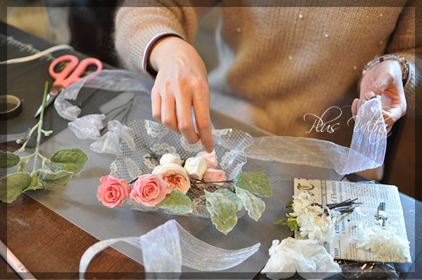 プリザ　プリザーブドフラワー　ウェディングブーケ　リストブーケ　リストレット　ピンク　オールドローズ　上品　大人　