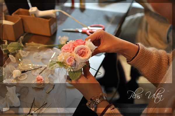 プリザ　プリザーブドフラワー　ウェディングブーケ　リストブーケ　リストレット　ピンク　オールドローズ　上品　大人　